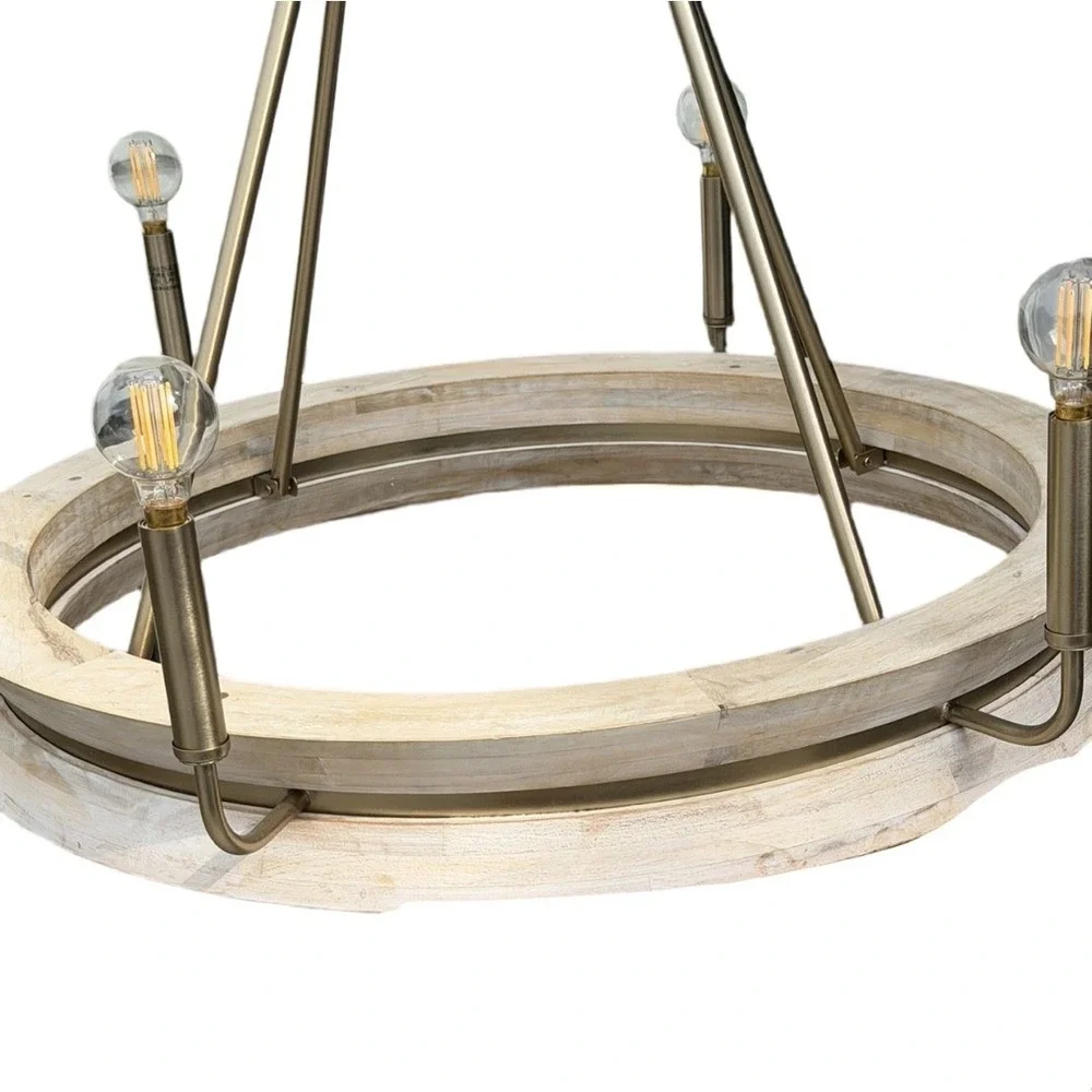 Capital Finn 6-Light Chandelier White Wash Wood Matte Brass Farmhouse Dining